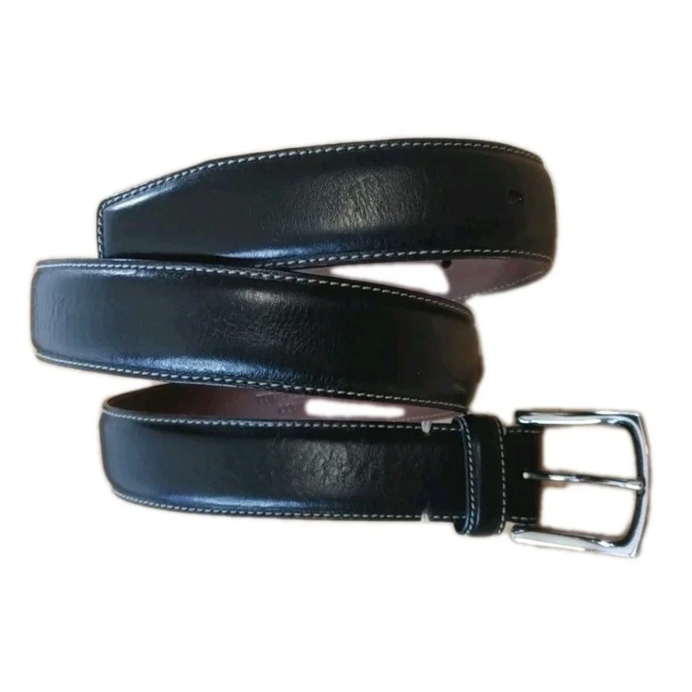 Torino Tumbled Glove Leather Belt Men Sz 36 Black Square Nickel Buckle Western